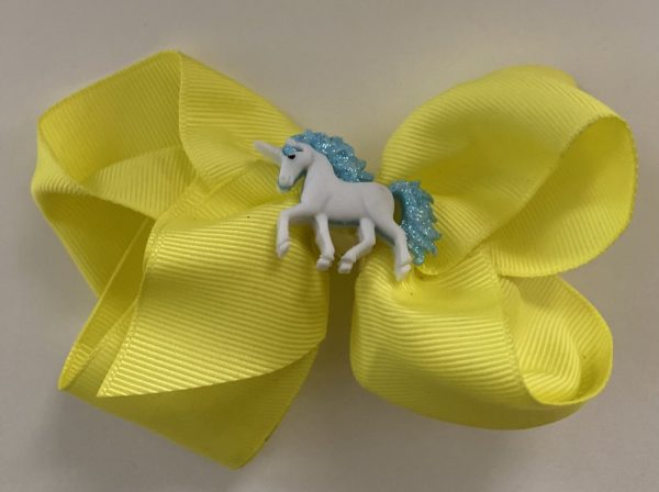 Product Image and Link for Bright Yellow 6” Bow with White Unicorn