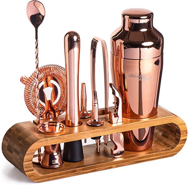 Product Image and Link for 10-Piece Bar Tool Set with Stylish Mahogany Stand