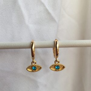 Product Image and Link for Turquoise Evil Eye Huggies