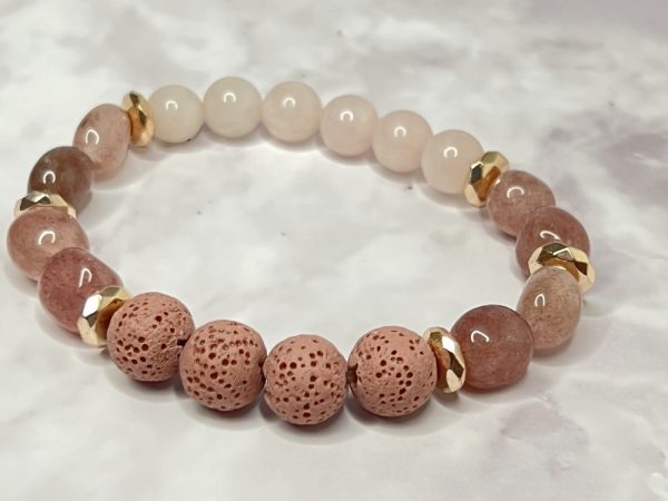 Product Image and Link for PASSION – Essential Oil Diffuser Crystal Beaded Elastic Bracelet with Genuine Strawberry Quartz, Rose Quartz Crystal Beads and Lava Stones