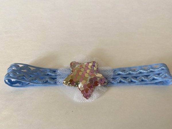 Product Image and Link for L’il Star Pink & Silver Stretchy Blue Headband for Infant/Toddler Girl