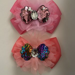 Product Image and Link for 2-Piece 6 ” Pink & Coral Bow with Sequined and Big Jewel Center