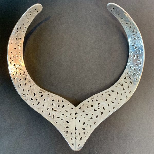 Product Image and Link for Lois Hill Sterling Silver Granulated Classic Cut Out Swirl Chevron Cuff Necklace