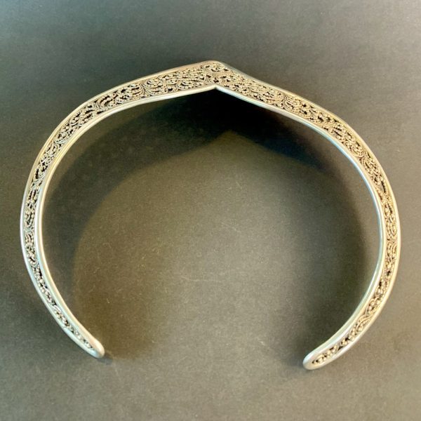 Product Image and Link for Lois Hill Sterling Silver Granulated Classic Cut Out Swirl Chevron Cuff Necklace