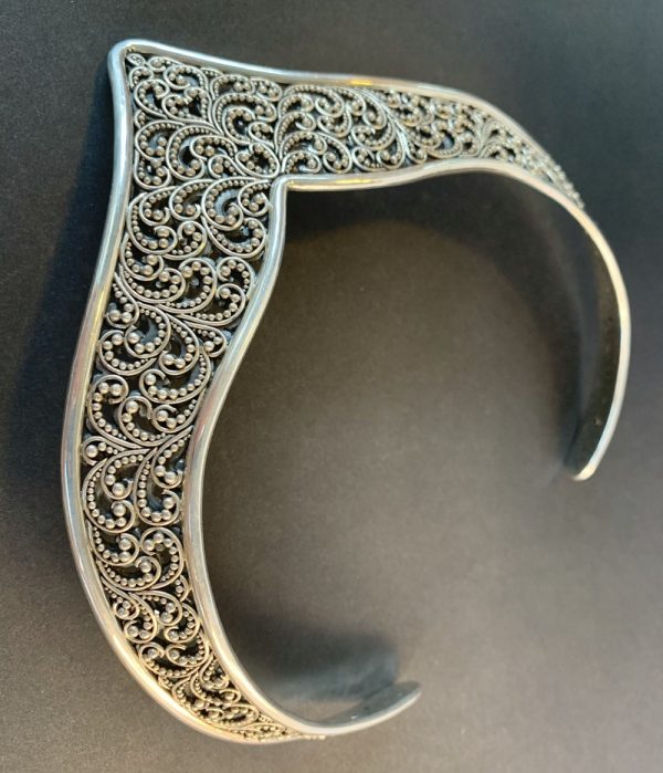 Product Image and Link for Lois Hill Sterling Silver Granulated Classic Cut Out Swirl Chevron Cuff Necklace