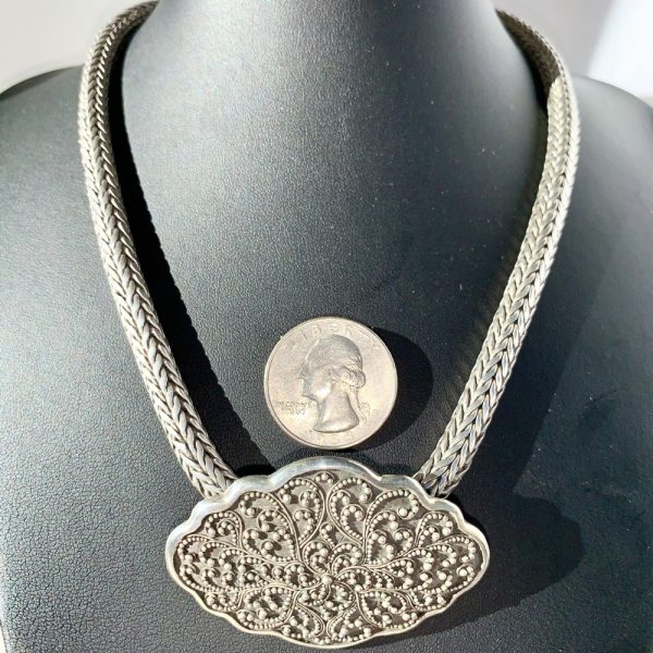 Product Image and Link for Lois Hill Sterling Silver Granulated Scroll Scalloped Brooch Pendant Necklace