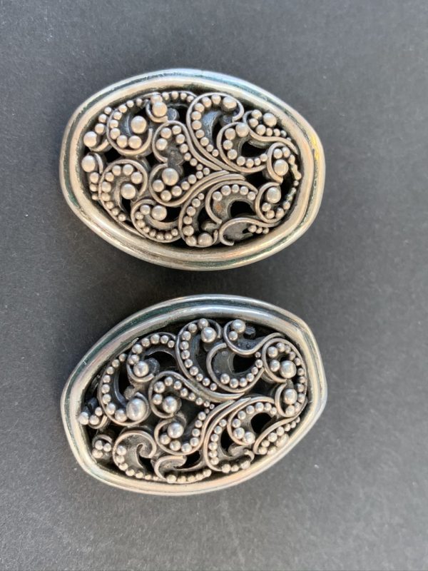 Product Image and Link for Lois Hill Sterling Silver Granulated Classic Cut Out Swirl Oval Clip-On Earrings