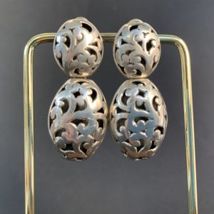 Product Image and Link for Lois Hill Sterling Silver Classic Cut Out Scroll Oval Dangle Clip-On Earrings