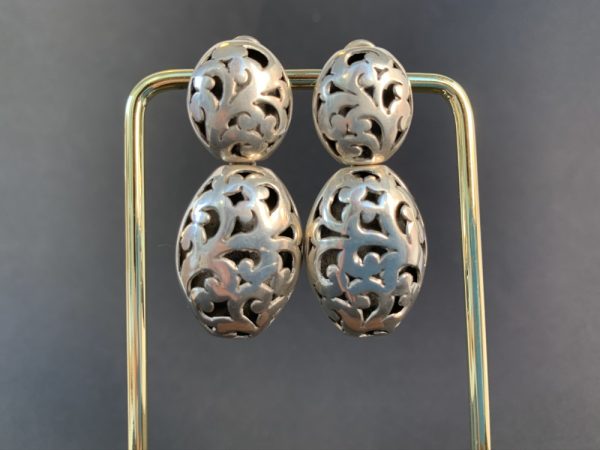 Product Image and Link for Lois Hill Sterling Silver Classic Cut Out Scroll Oval Dangle Clip-On Earrings