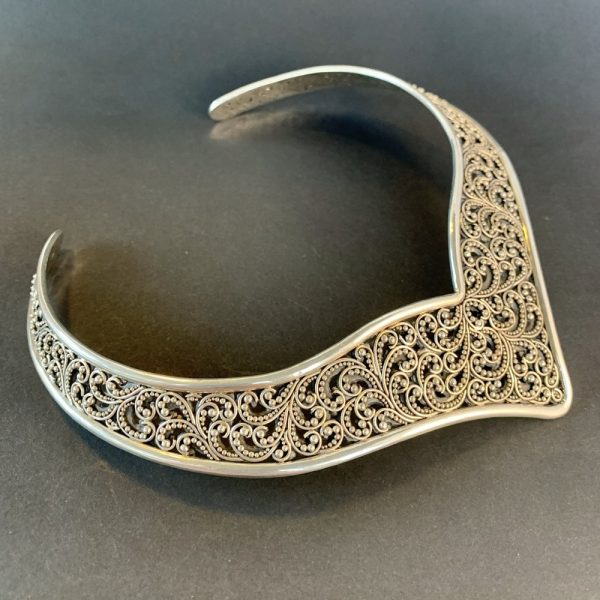 Product Image and Link for Lois Hill Sterling Silver Granulated Classic Cut Out Swirl Chevron Cuff Necklace