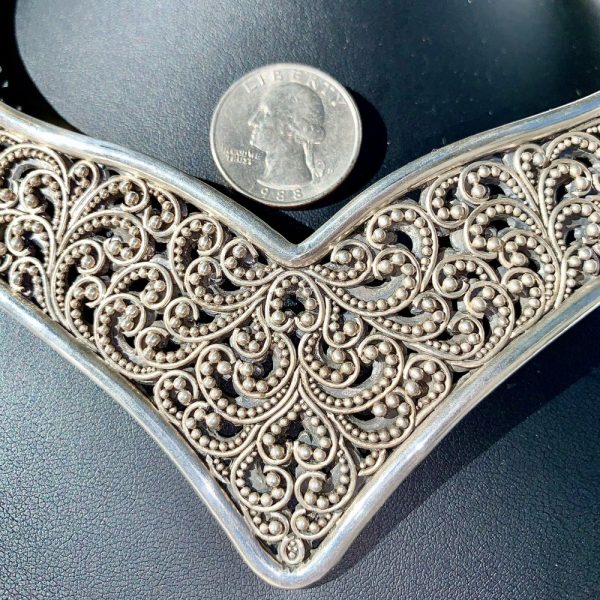 Product Image and Link for Lois Hill Sterling Silver Granulated Classic Cut Out Swirl Chevron Cuff Necklace