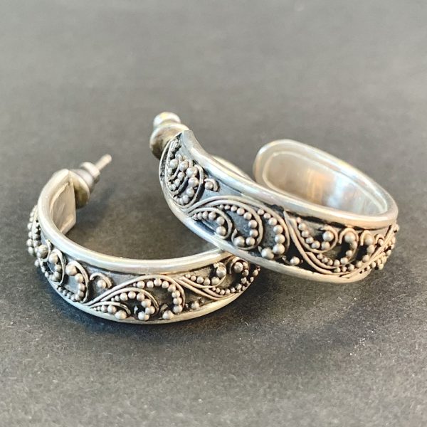 Product Image and Link for Lois Hill Sterling Silver Granulated Swirl Post Hoop Earrings
