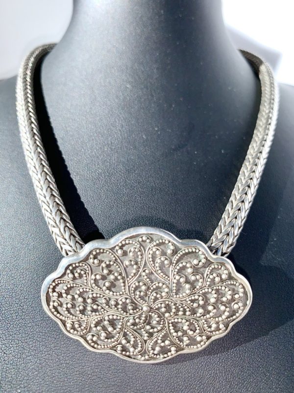 Product Image and Link for Lois Hill Sterling Silver Granulated Scroll Scalloped Brooch Pendant Necklace