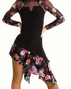 Product Image and Link for Latin Ballroom Black Metallic Floral Dress