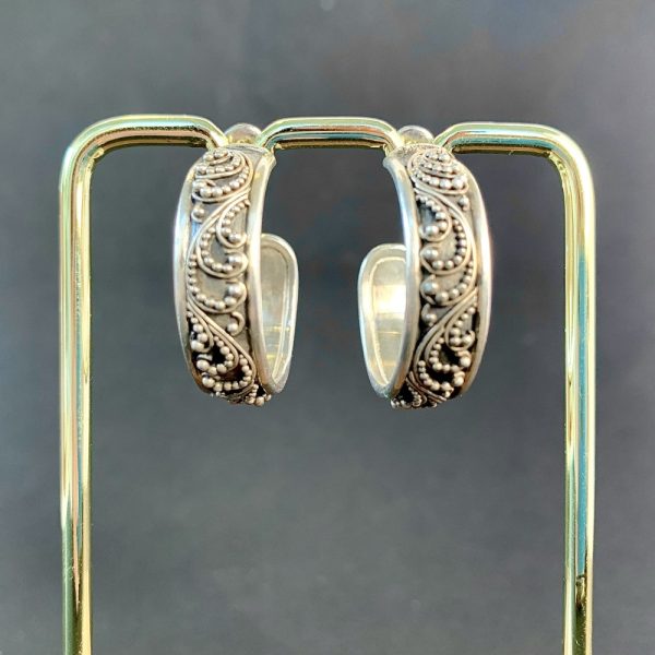Product Image and Link for Lois Hill Sterling Silver Granulated Swirl Post Hoop Earrings
