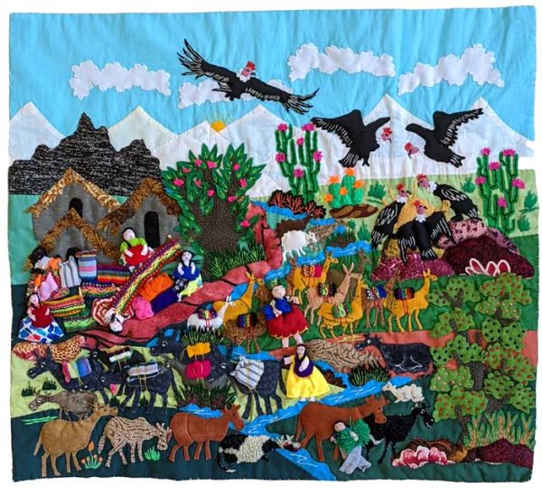 Product Image and Link for Daily Life in a Mountain Village Arpillera