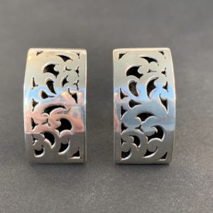 Product Image and Link for Lois Hill Sterling Silver Classic Cut Out Scroll Curved Clip-On Earrings