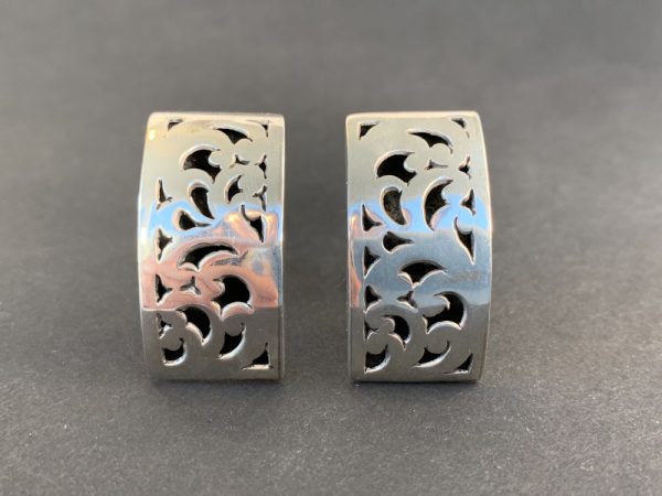 Product Image and Link for Lois Hill Sterling Silver Classic Cut Out Scroll Curved Clip-On Earrings