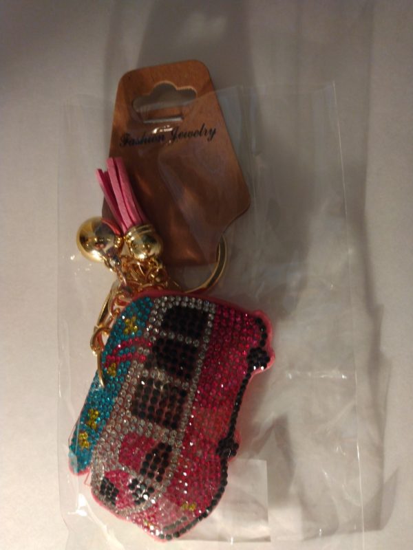 Product Image and Link for Bling Rhinestone Volkswagon Bus Puffy Key Chain Purse