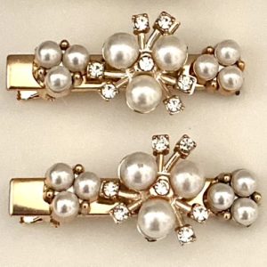 Product Image and Link for Gold 2-Piece Pearl & Rhinestone Trio Girl/Tween Barrettes