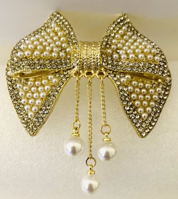 Product Image and Link for Beautiful Goldtone Pave’ Pearls & Rhinestones Barrette for Tween Girl