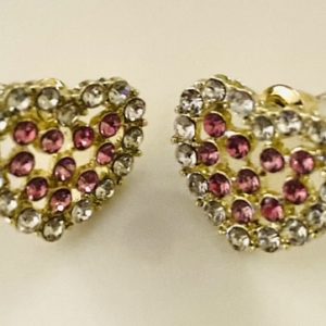 Product Image and Link for Pink Heart-shaped Goldtone Rhinestone trimmed Post Earrings for Tween Girl
