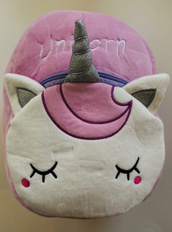 Product Image and Link for Lilac & White Unicorn Girl’s Soft Velour Backpack