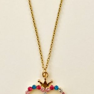 Product Image and Link for Mommy’s Girl Pink/Teal Rhinestone Necklace with Stainless Steel Gold Chain