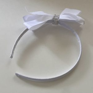 Product Image and Link for White Headband with 4″ Bow Pearl & Rhinestone accents