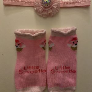 Product Image and Link for Infant Girl Stretchy Pink Headband with Flower/Prizm Jewel Center Pink Socks Set
