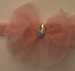Product Image and Link for Infant/Toddler Soft Elastic Peach Tulle Bow with Prizm Jewel Headband