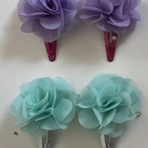 Product Image and Link for 4 -Piece Chiffon Lavender & Green Flowers Metal Snap Hair Barrettes