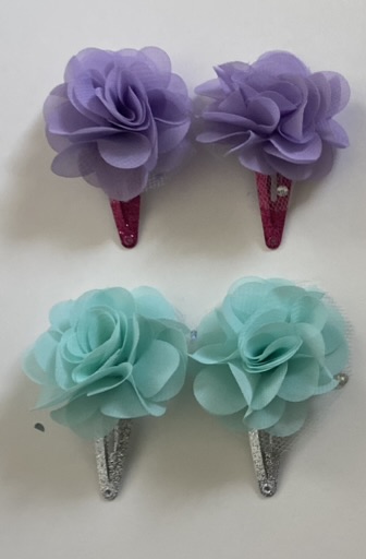 Product Image and Link for 4 -Piece Chiffon Lavender & Green Flowers Metal Snap Hair Barrettes