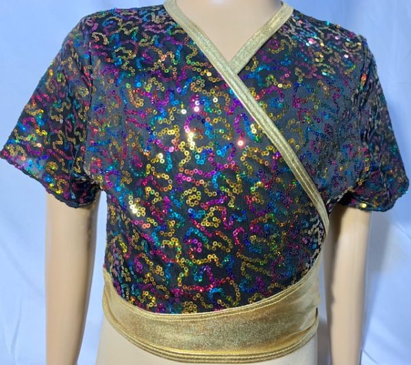 Product Image and Link for Confetti Sequin Gold Metallic Trim Shrug