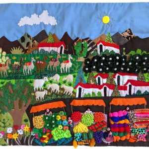 Product Image and Link for Vibrant Mountain Market Scene Arpillera/Story Quilt