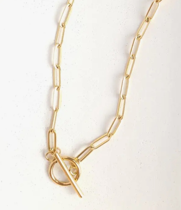 18k Gold Plated Paper Clip Chain with Toggle Clasp California Shop Small