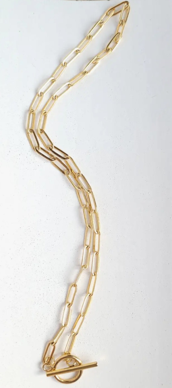 18k Gold Plated Paper Clip Chain with Toggle Clasp California Shop Small