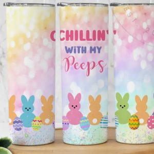 Product Image and Link for Chilling w my Peeps, Easter Tumbler, 20 oz Skinny Kids cup