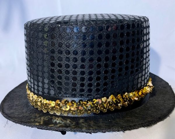 Product Image and Link for Black Sequin Top Hat with Gold Sequin Band