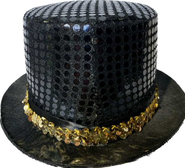 Product Image and Link for Black Sequin Top Hat with Gold Sequin Band