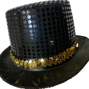 Product Image and Link for Black Sequin Top Hat with Gold Sequin Band