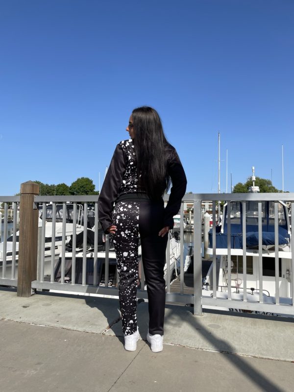 Product Image and Link for Women Black and White Splat Sweat Suite
