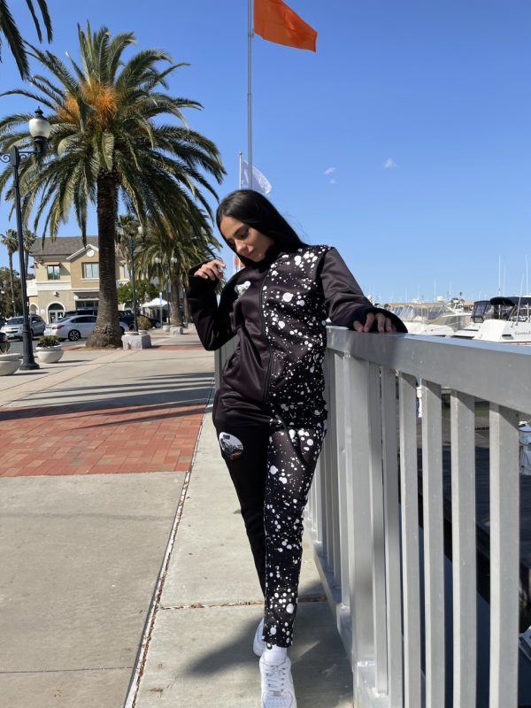Product Image and Link for Women Black and White Splat Sweat Suite