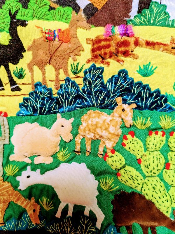 Product Image and Link for Vibrant Mountain Market Scene Arpillera/Story Quilt