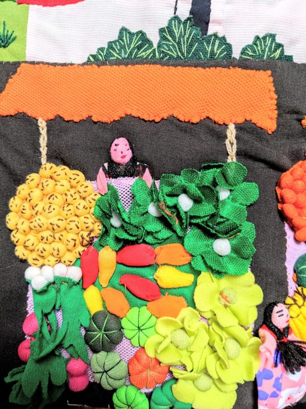 Product Image and Link for Vibrant Mountain Market Scene Arpillera/Story Quilt