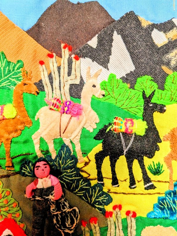 Product Image and Link for Vibrant Mountain Market Scene Arpillera/Story Quilt