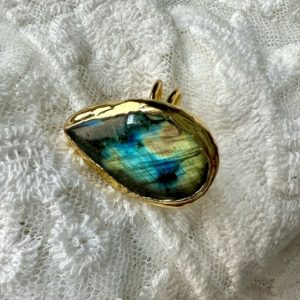 Product Image and Link for Estrella & Luna Labradorite Covella Adjustable to Fit Most Ring Gold Plated