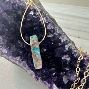 Product Image and Link for Gold Turquoise Jasper Boho Geometric Pendant Necklace