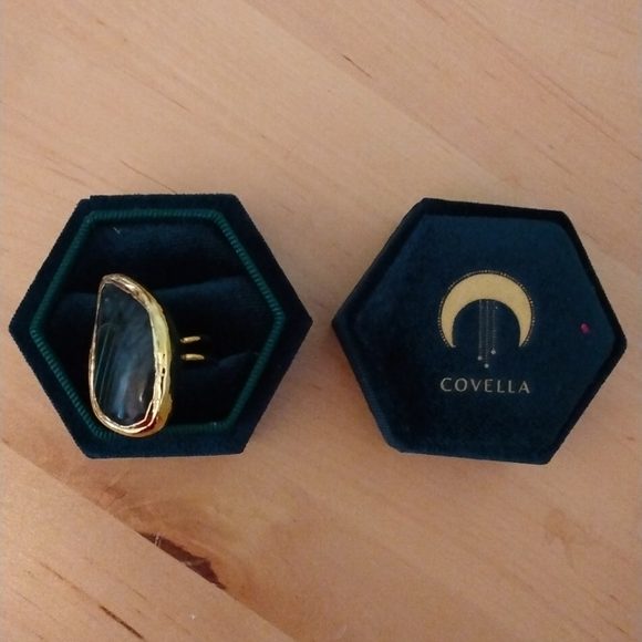 Product Image and Link for Estrella & Luna Labradorite Covella Adjustable to Fit Most Ring Gold Plated