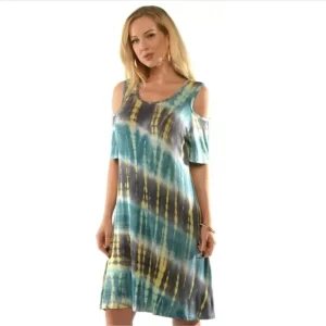 Product Image and Link for Cold Shoulder Tie Dye Dress Green Multi Color